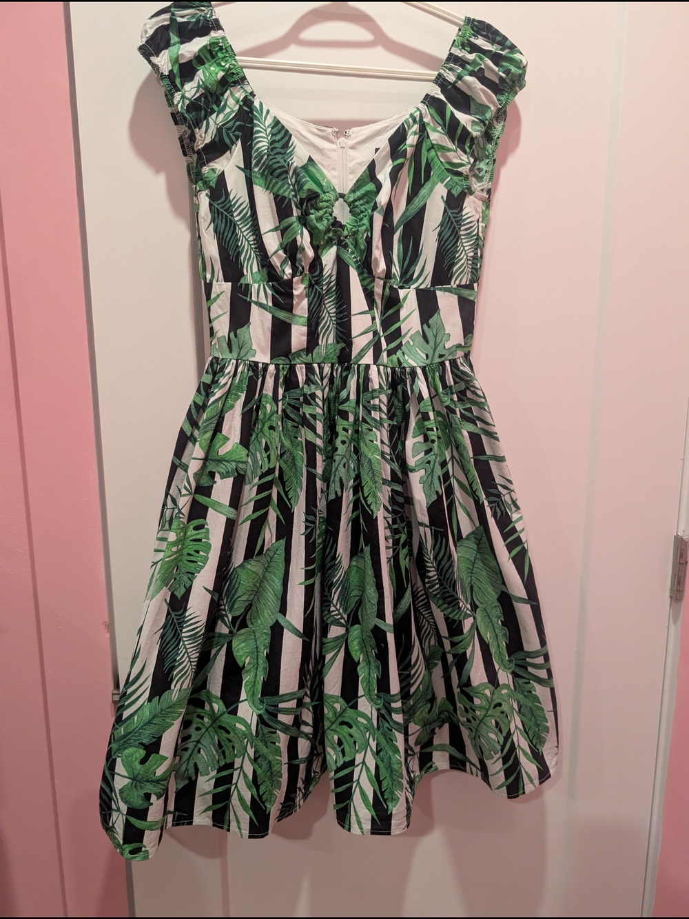 Hello Bunny Green Tropical Leaf Stripe Sundress
